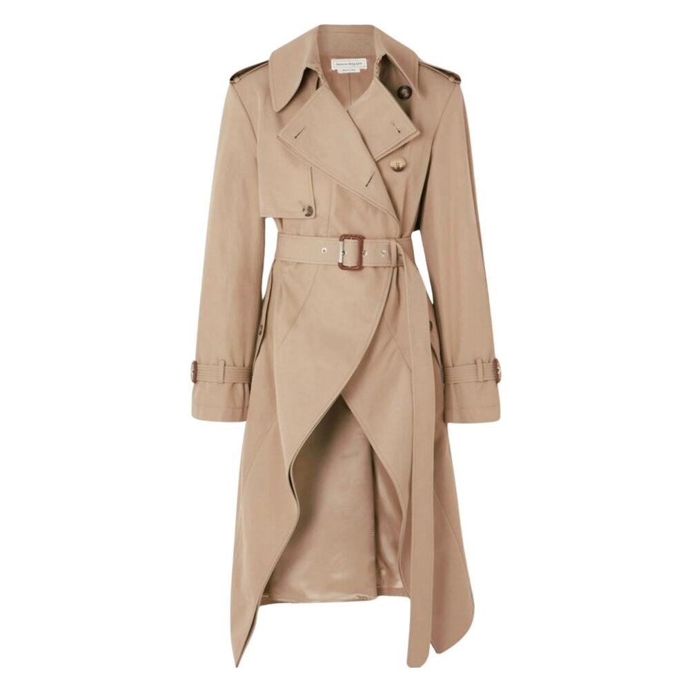 Alexander McQueen Beige Asymmetric Peplum Classic Trench Coat 38IT/XS BNWT